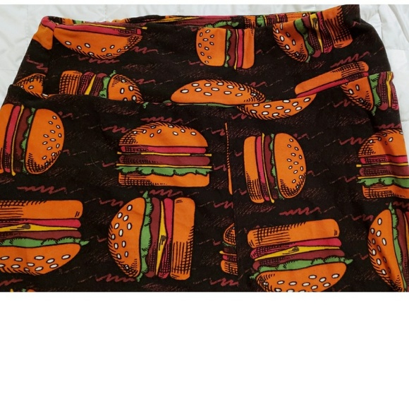 LuLaRoe Hamburger leggings Black New sz OS burger - Picture 2 of 5